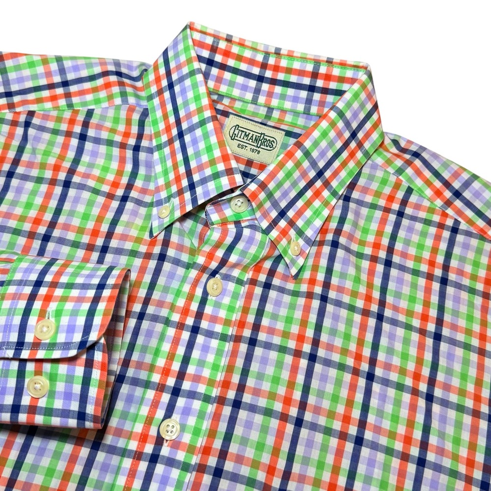 Gitman Bros Mens L Multicolor Check Button Down Shirt Cotton Made in USA L/S